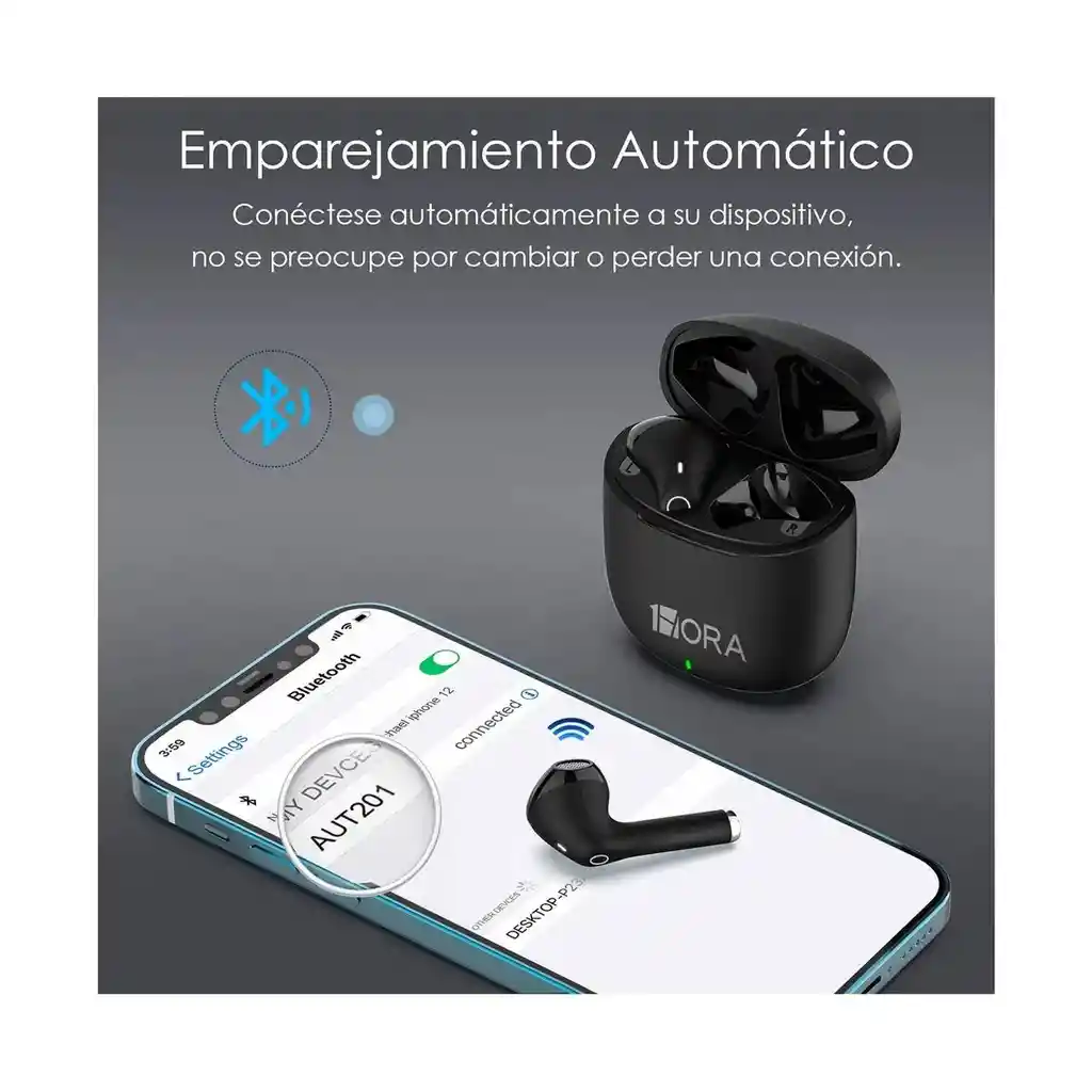 Audífonos Inalámbricos 1hora Auriculares Bluetooth Aut201 | Negro