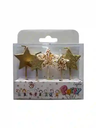 Vela Para Torta De Cumpleaños Por 5 Unidades Diseño De Estrella Para Tortas Color Dorado