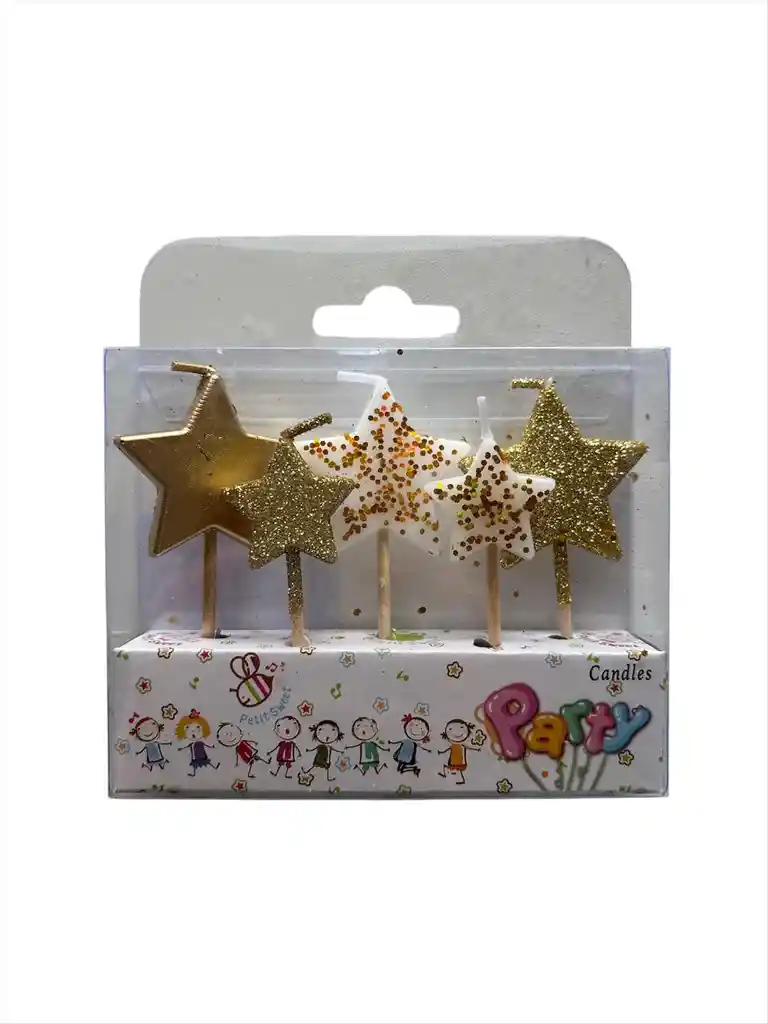 Vela Para Torta De Cumpleaños Por 5 Unidades Diseño De Estrella Para Tortas Color Dorado
