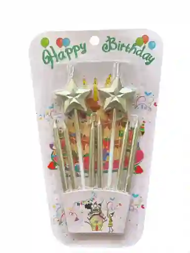 Vela Para Torta De Cumpleaños Por 8 Unidades Diseño De Estrella Para Tortas Color Dorado