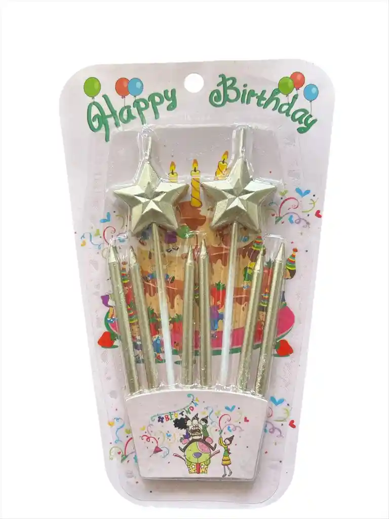 Vela Para Torta De Cumpleaños Por 8 Unidades Diseño De Estrella Para Tortas Color Dorado