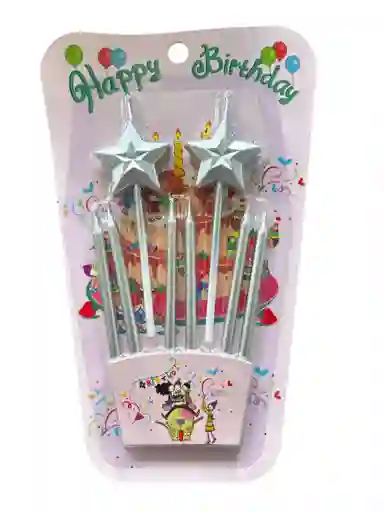 Vela Para Torta De Cumpleaños Por 8 Unidades Diseño De Estrella Para Tortas Color Plateado