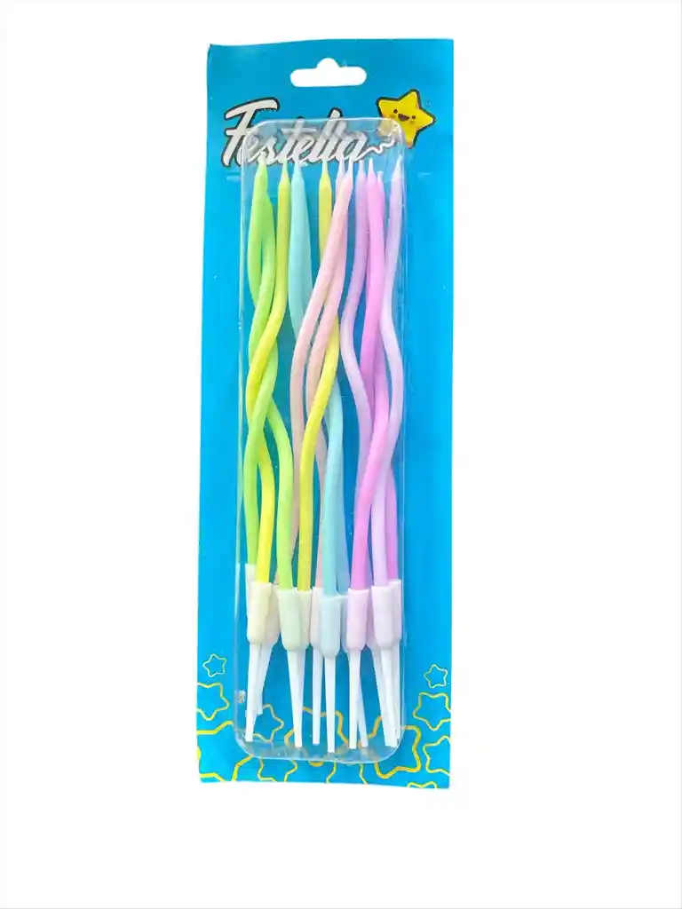 Vela Para Torta De Cumpleaños Por 12 Unidades Diseño Espiral Larga De Colores Para Tortas