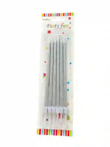 Vela Para Torta De Cumpleaños Por 6 Unidades Diseño Escarchada Larga Para Tortas Color Plateado