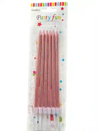 Vela Para Torta De Cumpleaños Por 6 Unidades Diseño Escarchada Larga Para Tortas Color Oro Rosa