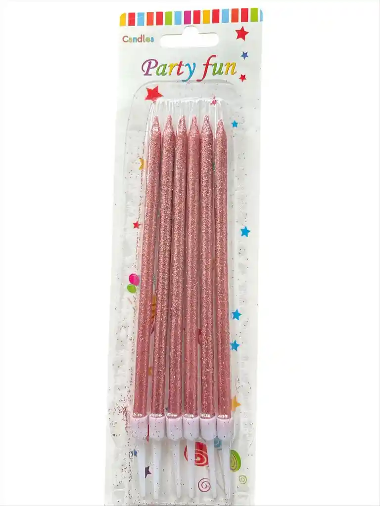 Vela Para Torta De Cumpleaños Por 6 Unidades Diseño Escarchada Larga Para Tortas Color Oro Rosa
