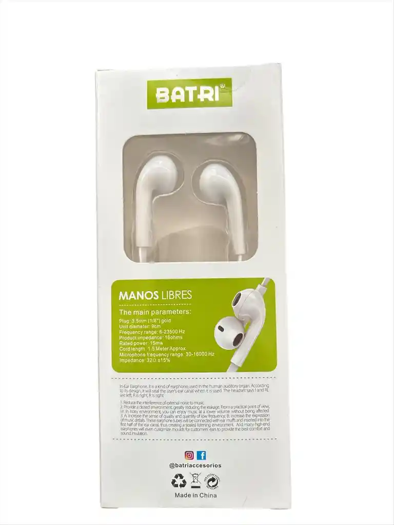 Audifonos De Cable Marca Batri B-10 Para Celular Android Colores Disponibles Negro, Blanco Y Azul