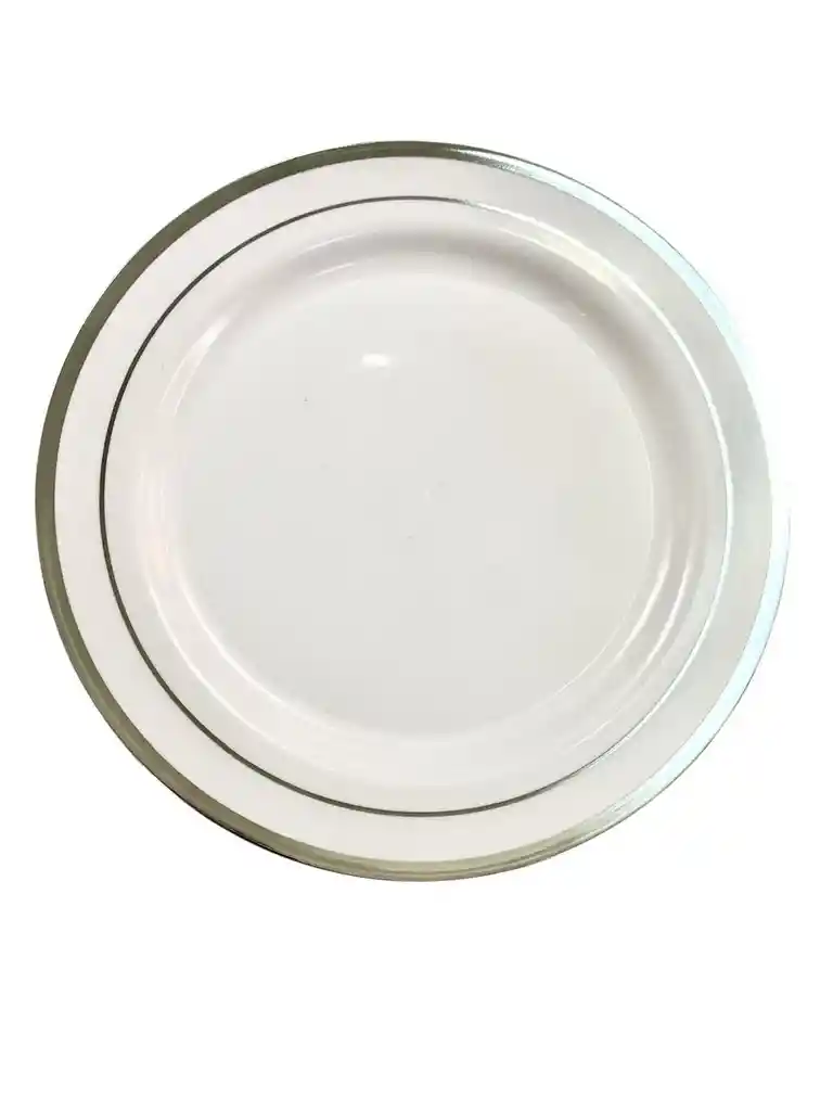 Plato 26 Cms Blanco Borde Plateado