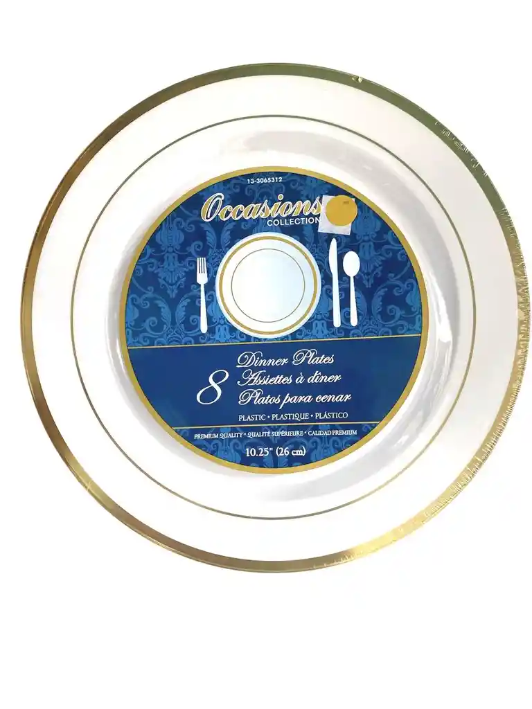 Plato 26 Cms Blanco Borde Plateado