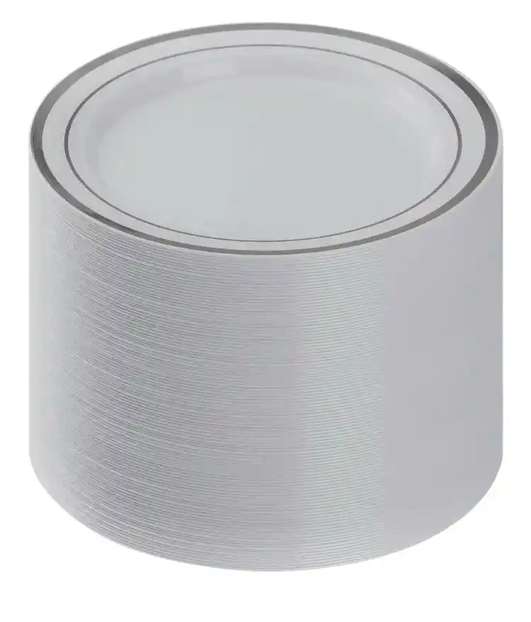 Plato 26 Cms Blanco Borde Plateado