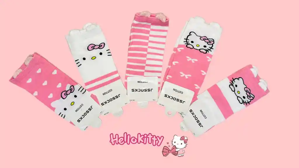 Medias Tobilleras Hello Kitty Rosa Corazones