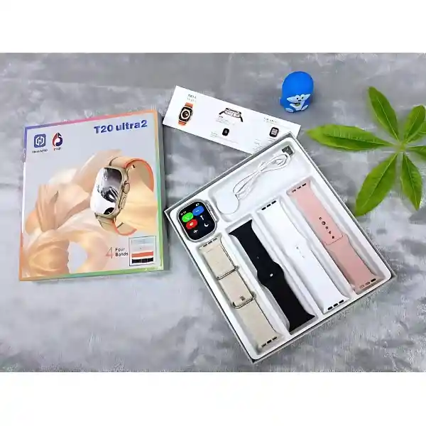 Smartwatch T20 Ultra S | Plateado | Reloj Inteligente - Carga Inalámbrica Con 4 Correas