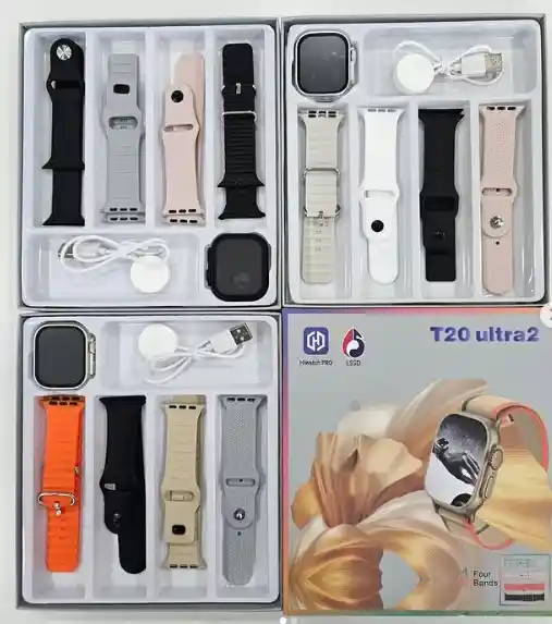 Smartwatch T20 Ultra S | Plateado | Reloj Inteligente - Carga Inalámbrica Con 4 Correas