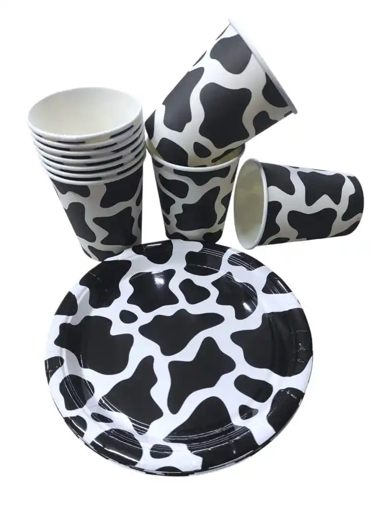 10 Platos Torta 10 Vasos Vaca Granja Desechables Fiesta