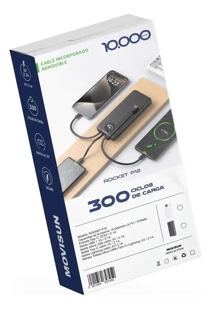 Power Bank Cargador Portátil 10.000mah Movisun P12
