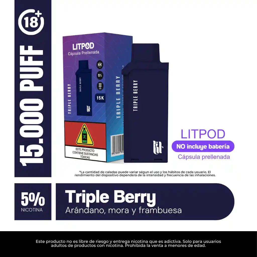 Pod Lit Triple Berry 15000 Puffs 5%