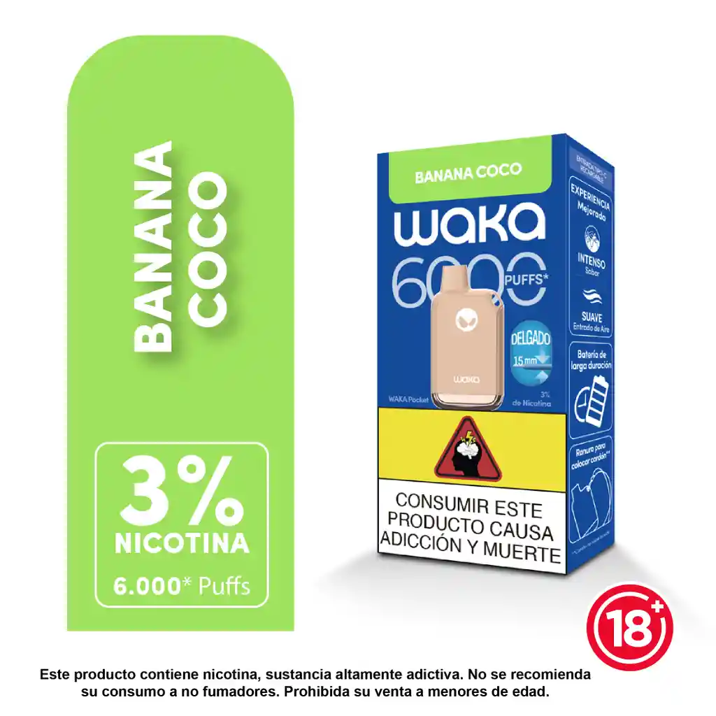 Vape Waka Banana Coco 6000 Puffs 3%