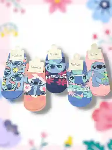 Medias Tobilleras Stitch Azul Palmas Rosa