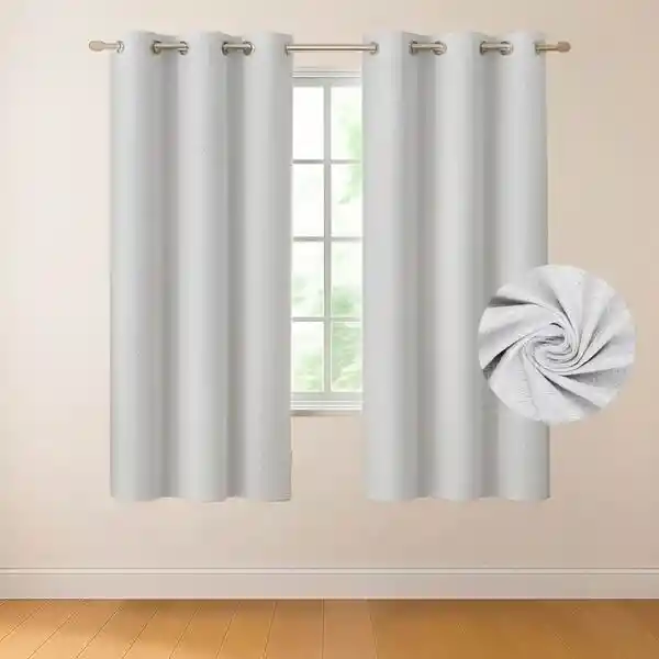 Cortina 100% Blackout 2 Paños Tipo Lino 107x160cm - Ivory