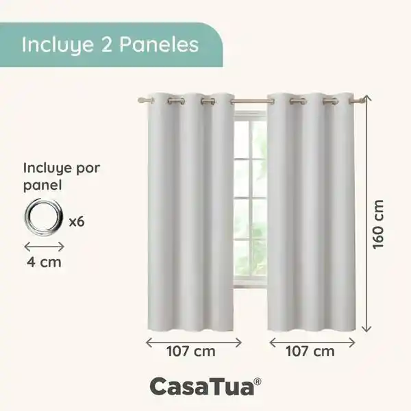 Cortina 100% Blackout 2 Paños Tipo Lino 107x160cm - Ivory