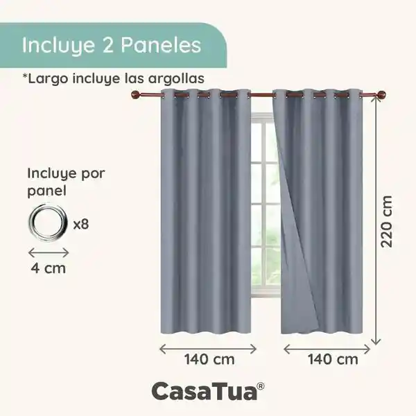 Cortina 100% Blackout 2 Paños Tipo Lino 220x140cm - Azul