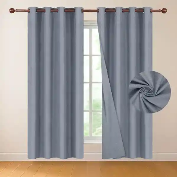 Cortina 100% Blackout 2 Paños Tipo Lino 220x140cm - Azul