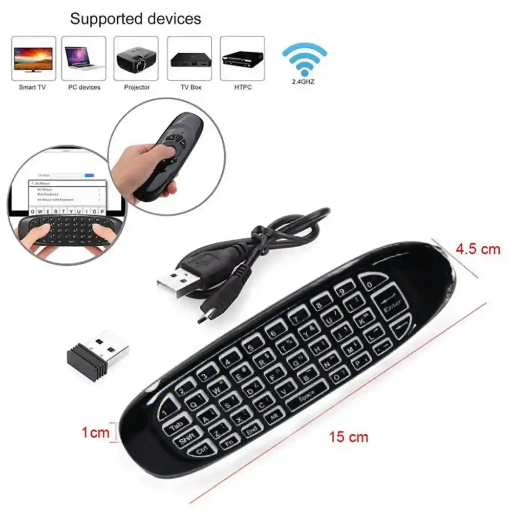 Mini Teclado Control Smart Tv Inalambrico Air Mouse Recargable Usb Sin Microfono