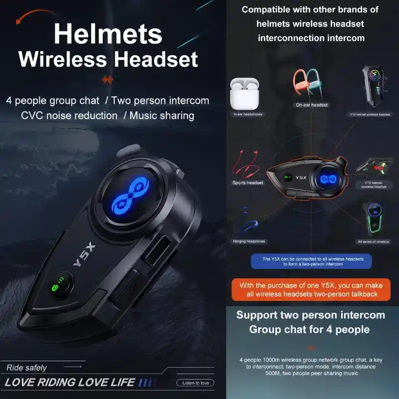 Intercomunicador Auriculares Casco Bluetooth Y5x Manos Libre