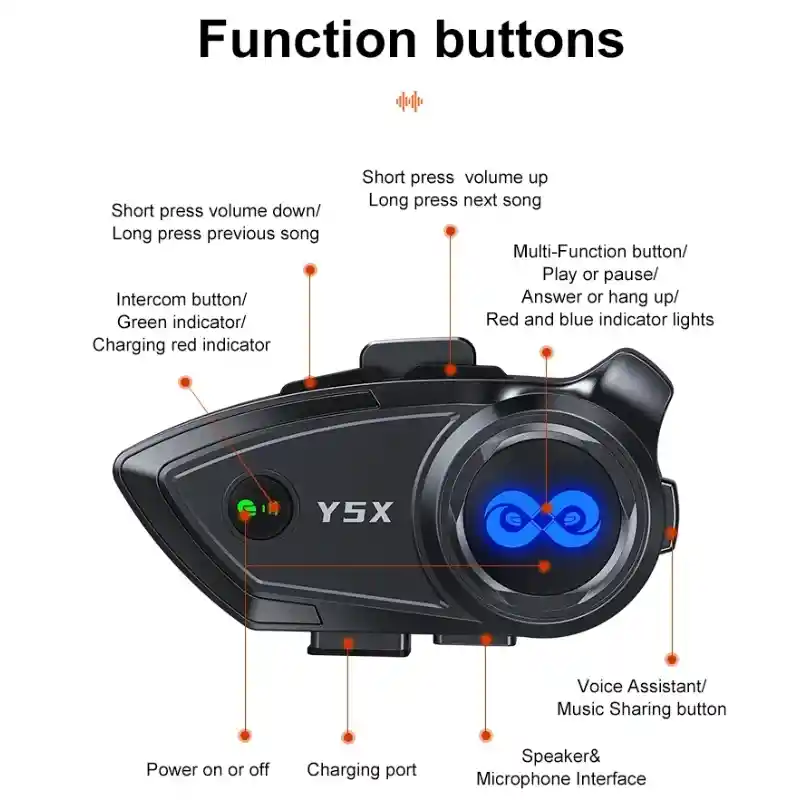 Intercomunicador Auriculares Casco Bluetooth Y5x Manos Libre