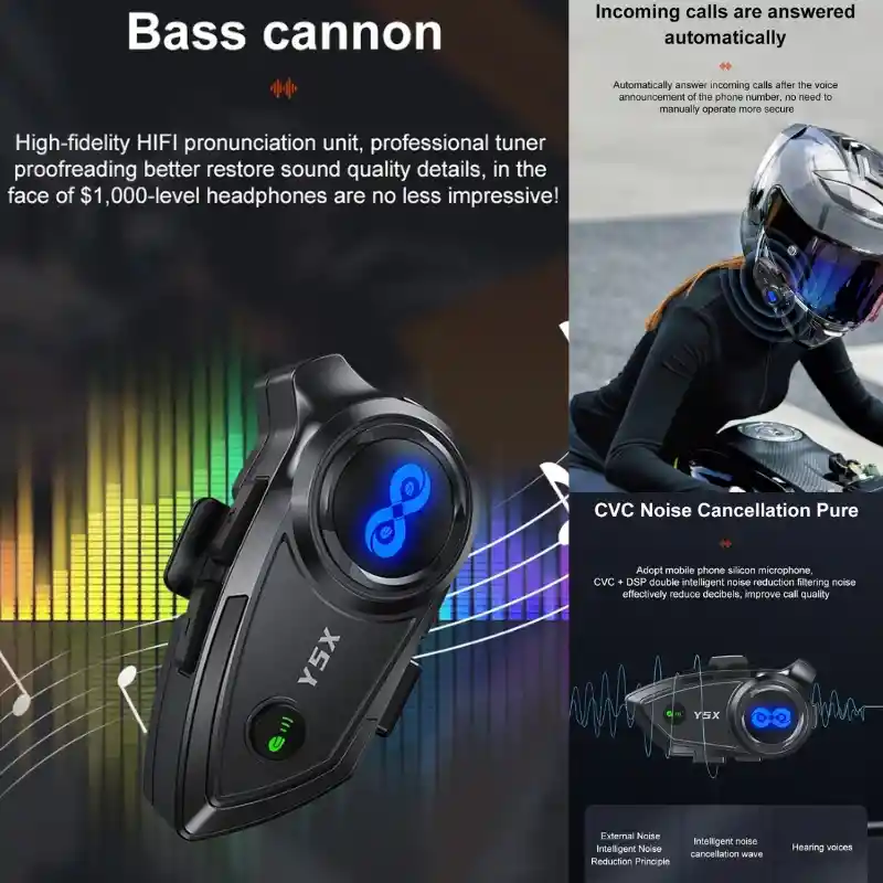 Intercomunicador Auriculares Casco Bluetooth Y5x Manos Libre