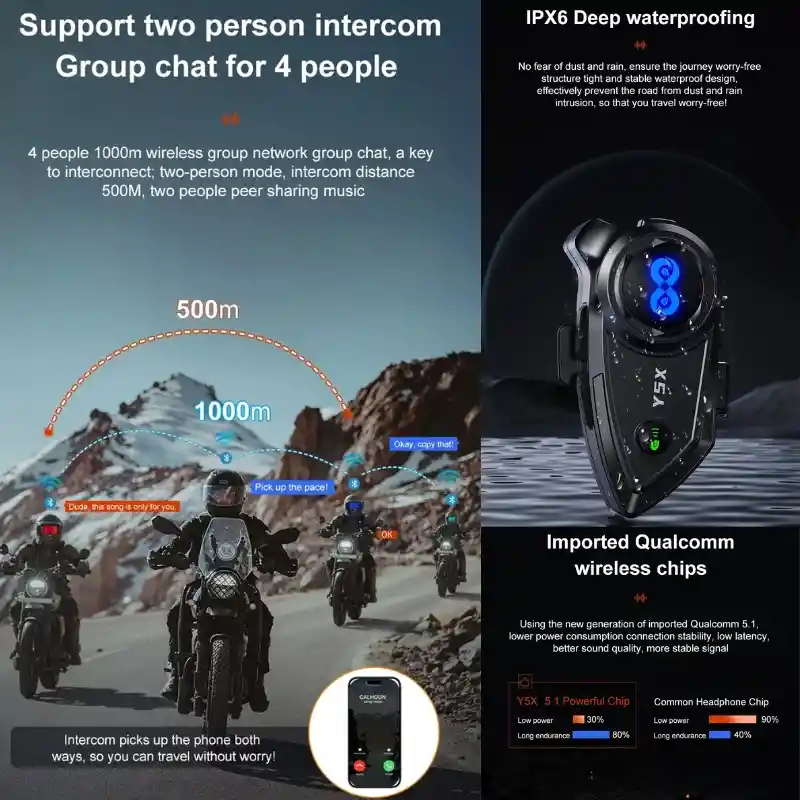 Intercomunicador Auriculares Casco Bluetooth Y5x Manos Libre