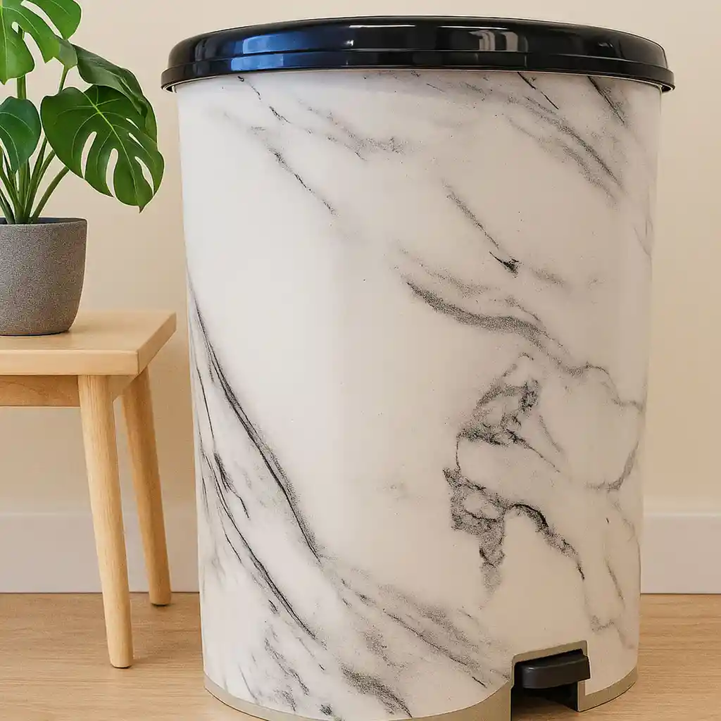Papelera Pedal 20l Mármol Estra 4-1051875 -blanco/negro