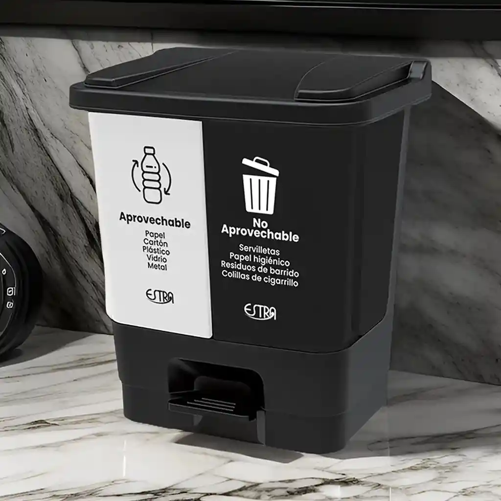 Papelera Doble Pedal 40l Estra 4-1051128 -blanco/negro