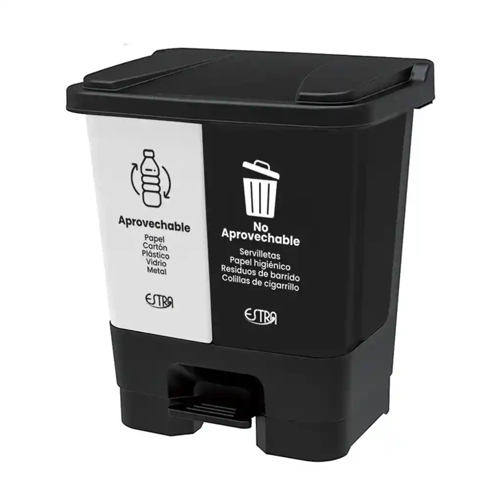 Papelera Doble Pedal 40l Estra 4-1051128 -blanco/negro
