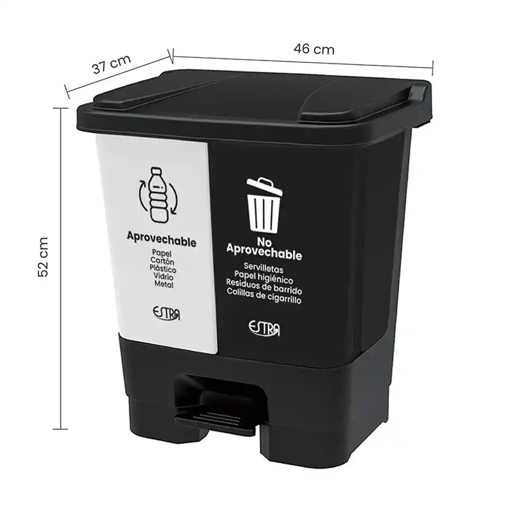Papelera Doble Pedal 40l Estra 4-1051128 -blanco/negro