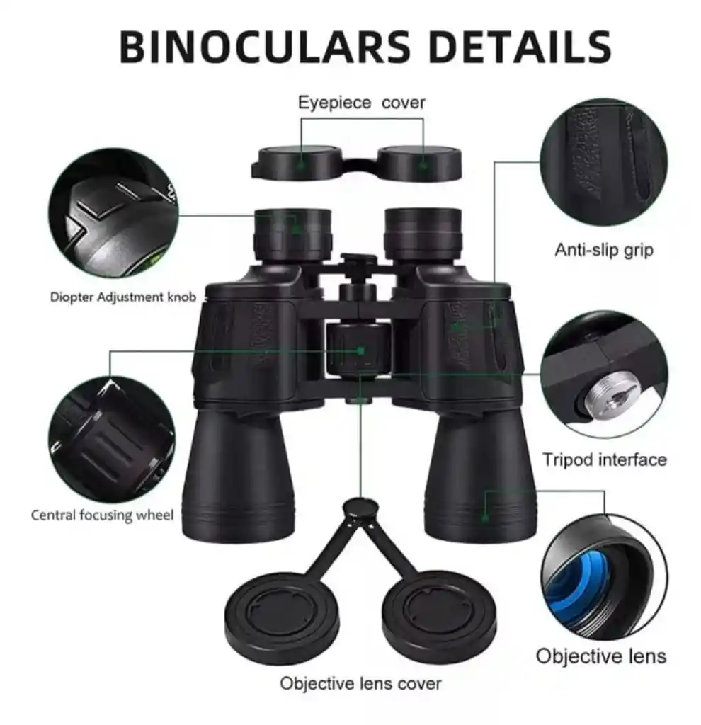 Binoculares Potentes 20x50 Impermeable Excelente Alcance Color Negro