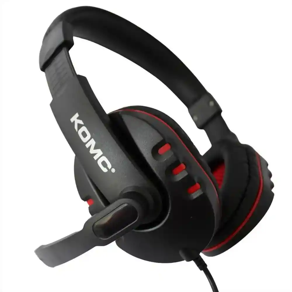 Audifonos Con Cable Diadema Negra Con Roja Komc