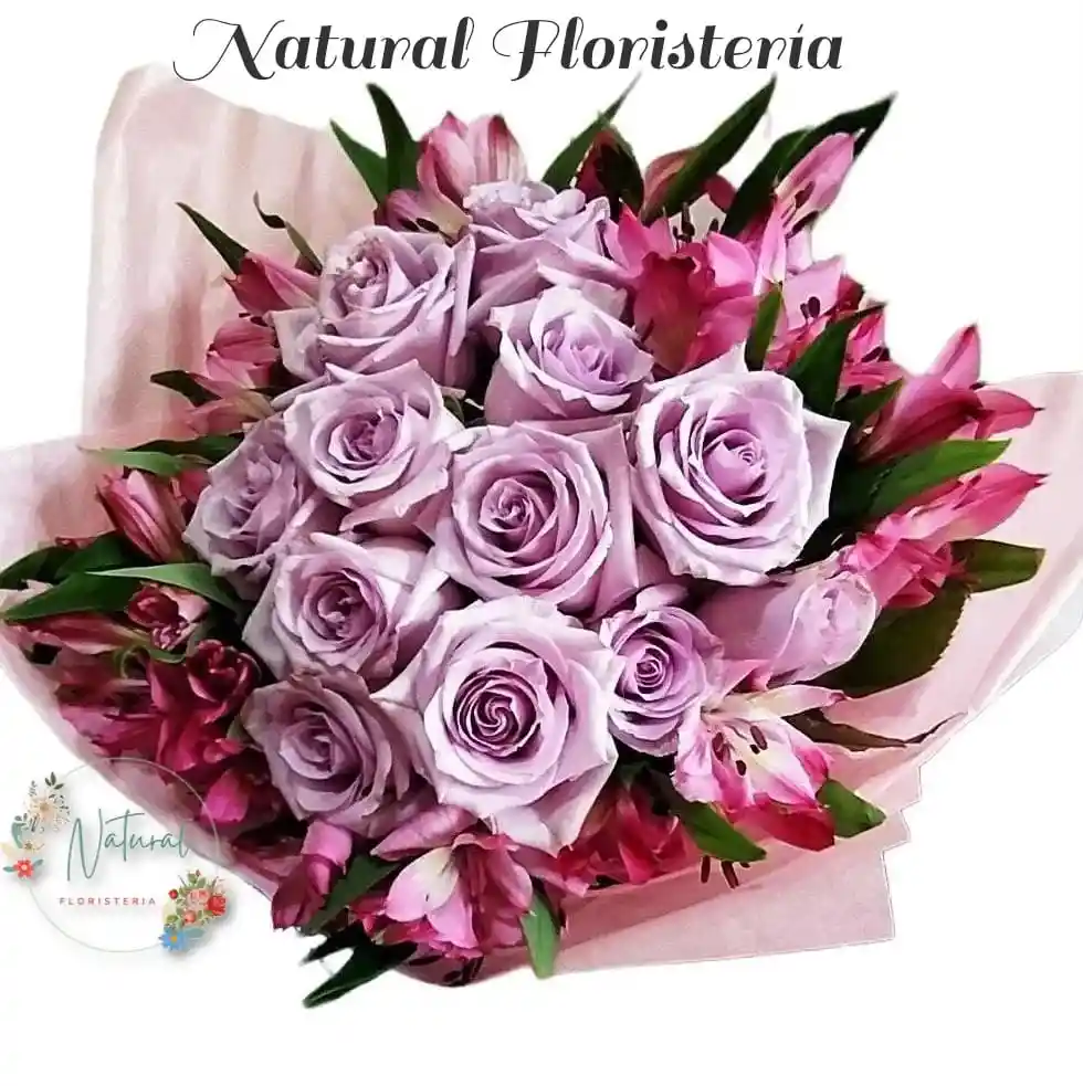 Bouquet 12 Rosas Moradas Y Astromelias .