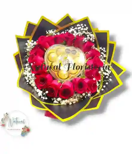 Bouquet De 20 Rosas, Chocolates Corazón X 8