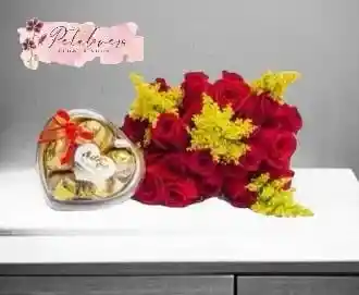 Flores Arreglo , 24 Rosas Rojas Y Chocolates Por 5 Unidades