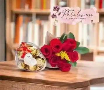 Flores Arreglo , 6 Rosas Rojas Y Chocolates X5