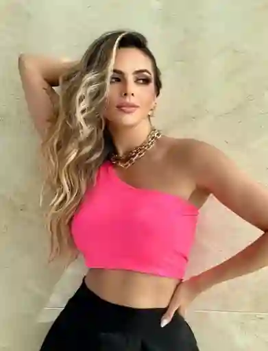 Crop Top Asimetrico Fucsia Neon Talla Única