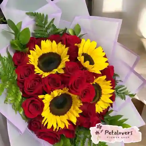 Girasoles Y Rosas Rojas