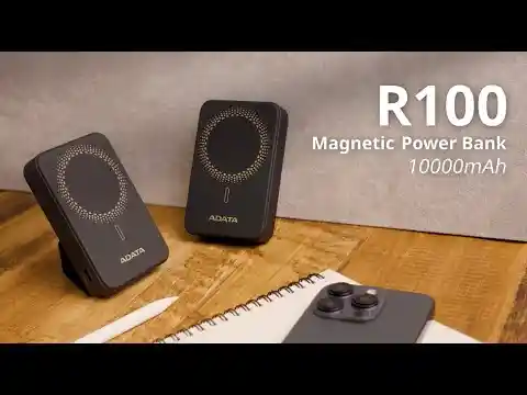 Adata R100, Power Bank 10000mah, Carga Inalámbrica Magnética Color Negro