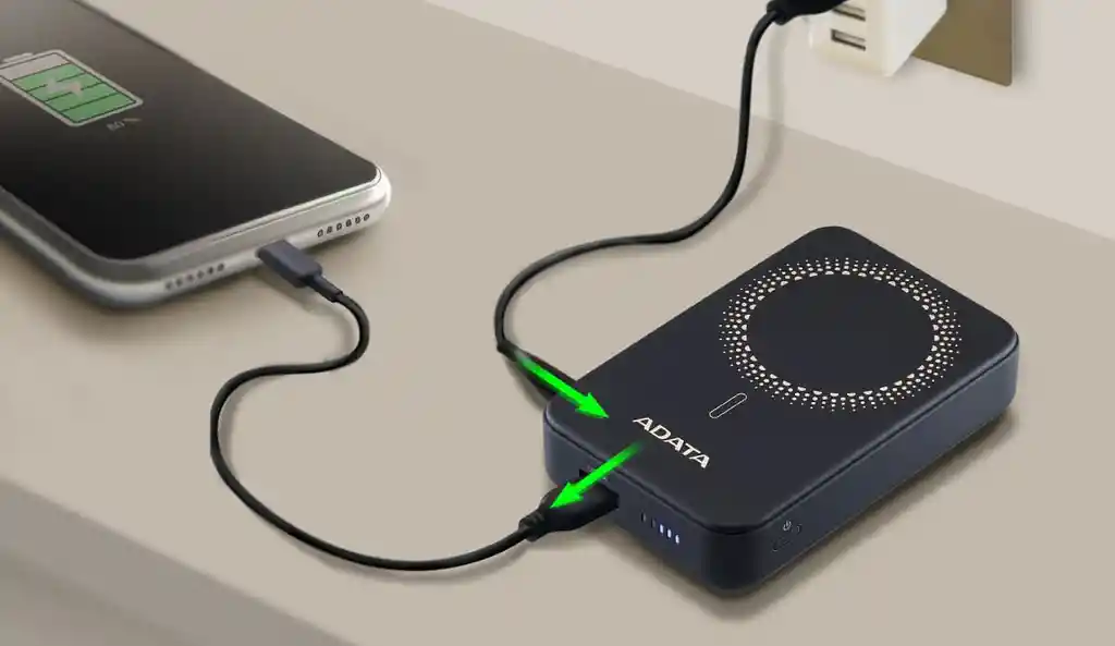 Adata R100, Power Bank 10000mah, Carga Inalámbrica Magnética Color Negro