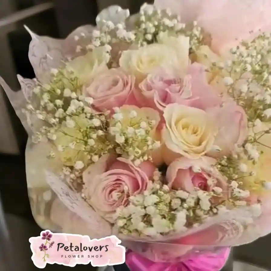 Flores 24 Rosas Blancas Y Rosadas + Gypsophila