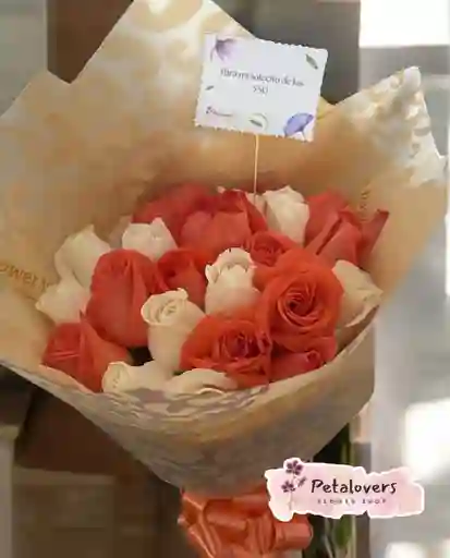 24 Rosas Salmón Y Blancas
