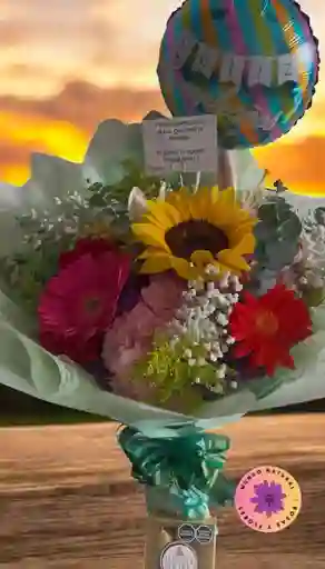 Flores Surtidas + Girasoles + Globo + Chocolates X4