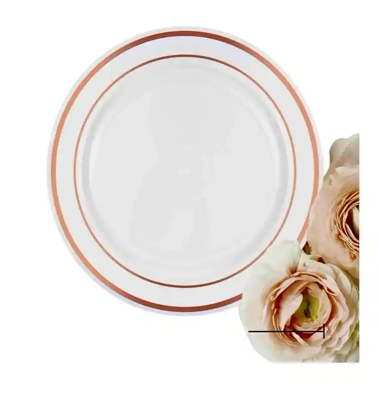 Plato 26 Cms Blanco Borde Oro Rosa