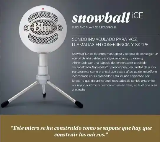 Micrófono Blue Snowball Ice Condensador Cardioide Color Blancos